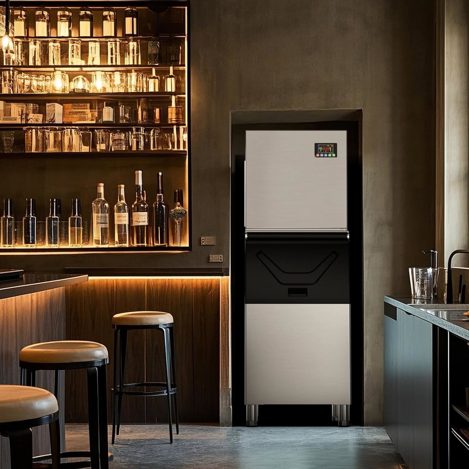 Joreek Commercial Ice Maker Machine 550lbs/24H Stainless Steel, with 360LBS Storage Bin, Industrial Ice Machine, Ice Ready in 5-15min, Perfect for Bars,Cafes