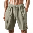 thumbnail image 2 of pstuiky Pantalones cortos cargo para hombre, Pantalones cortos de lino con cintura elástica y botones de color liso para hombre, versátiles y a la moda. Pantalones cortos de baloncesto, 2 of 9