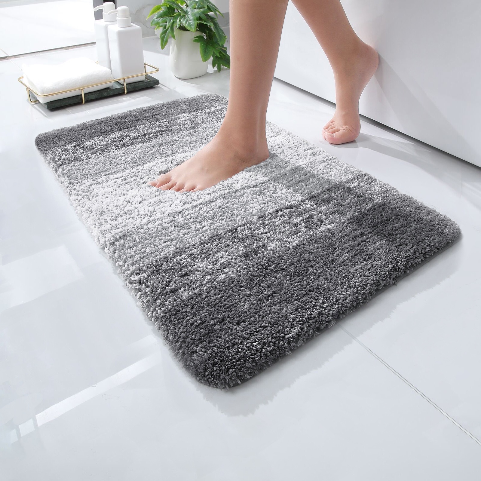 Buganda Microfiber Bathroom Rug, 16"x24", Gray