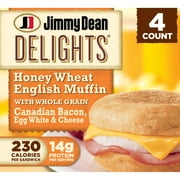 Jimmy Dean Delights Honey Wheat English Muffin, Bacon Egg White & Cheese, 18 oz, 4 Count (Frozen)