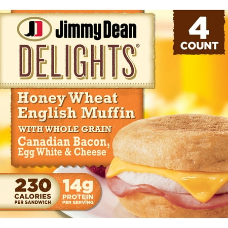 Jimmy Dean Delights Honey Wheat English Muffin, Bacon Egg White & Cheese, 18 oz, 4 Count (Frozen)