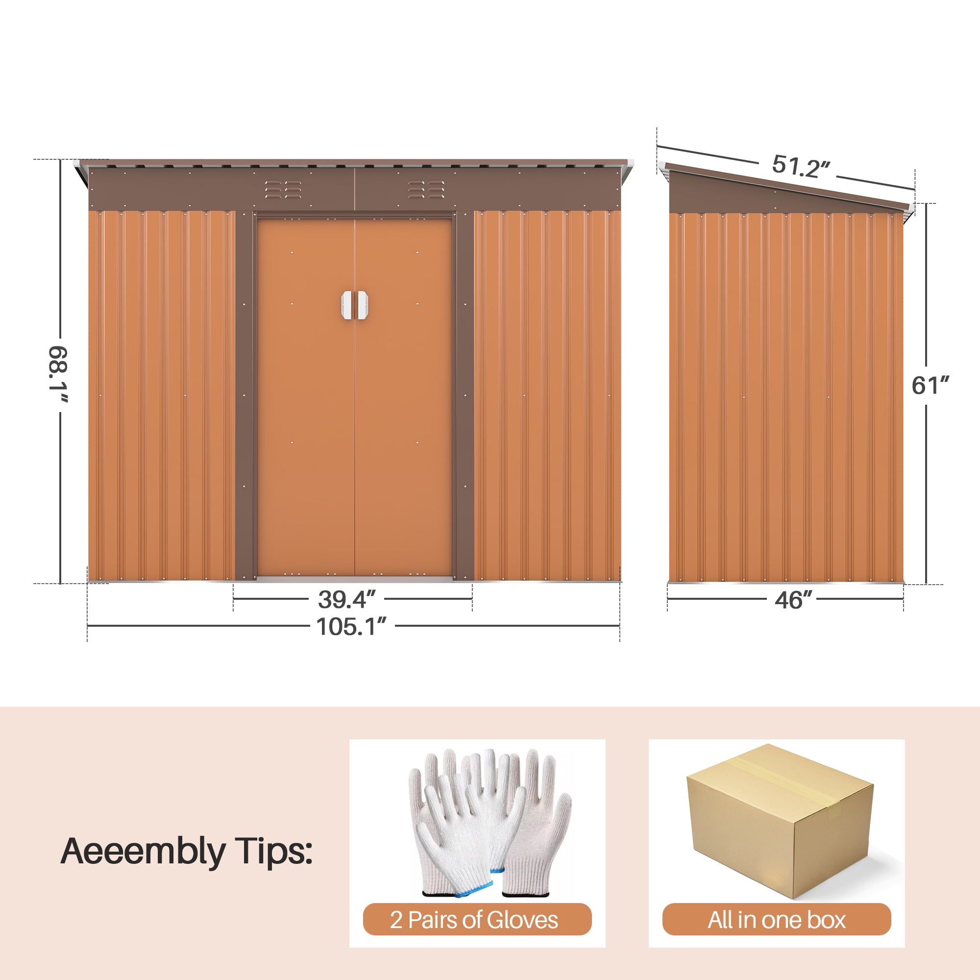 JAXPETY 9 x 4 ft. Metal Storage Shed with Galvanized Steel Roof, Lockable Doors for Backyard, Patio, Lawn, Gray