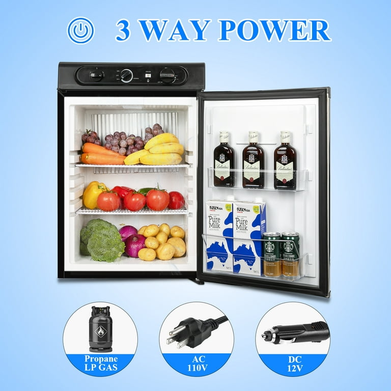 Smad 3 Way Propane Rv Refrigerator 1.4 Cu.ft, Compact Camper 12 V/110V/Gas  LPG Fridge, for Rv, Garage, Black