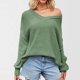 thumbnail image 1 of Suéter de cuello en V para mujer, moderno e informal, suelto, de punto, de manga larga, con cuello redondo, top acrílico para mujer, 1 of 5