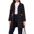 thumbnail image 4 of INSPIRE CHIC Women's Vintage Plaid Pea Coat Long Sleeve Stand Collar Belted Single Breasted S Red Blue, 4 of 6
