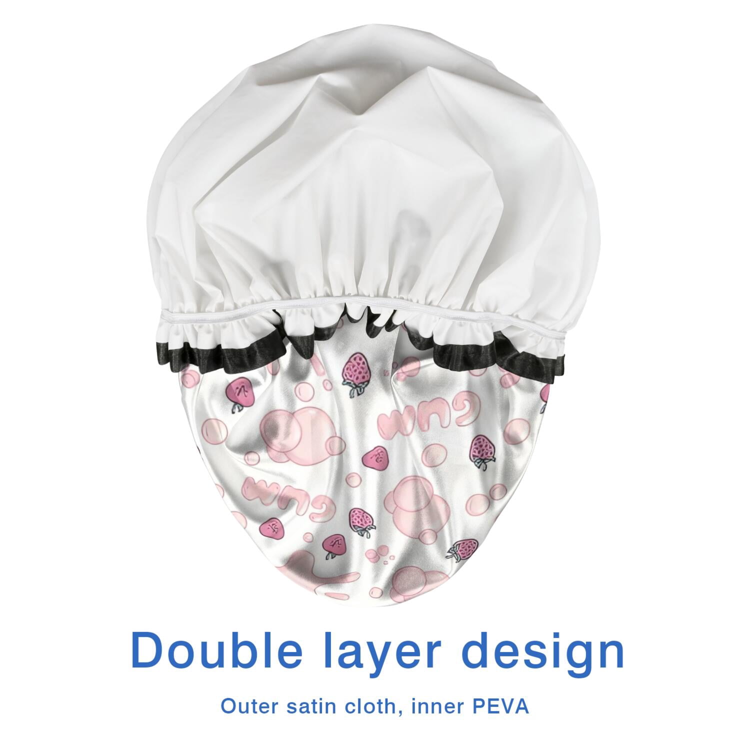 Shower Caps,Red Strawberry Plants Gum White Pattern Waterproof Shower Cap for Women 4 Pieces,Double Reusable Hair Cover for Shower PEVA Elastic Stretch Hem
