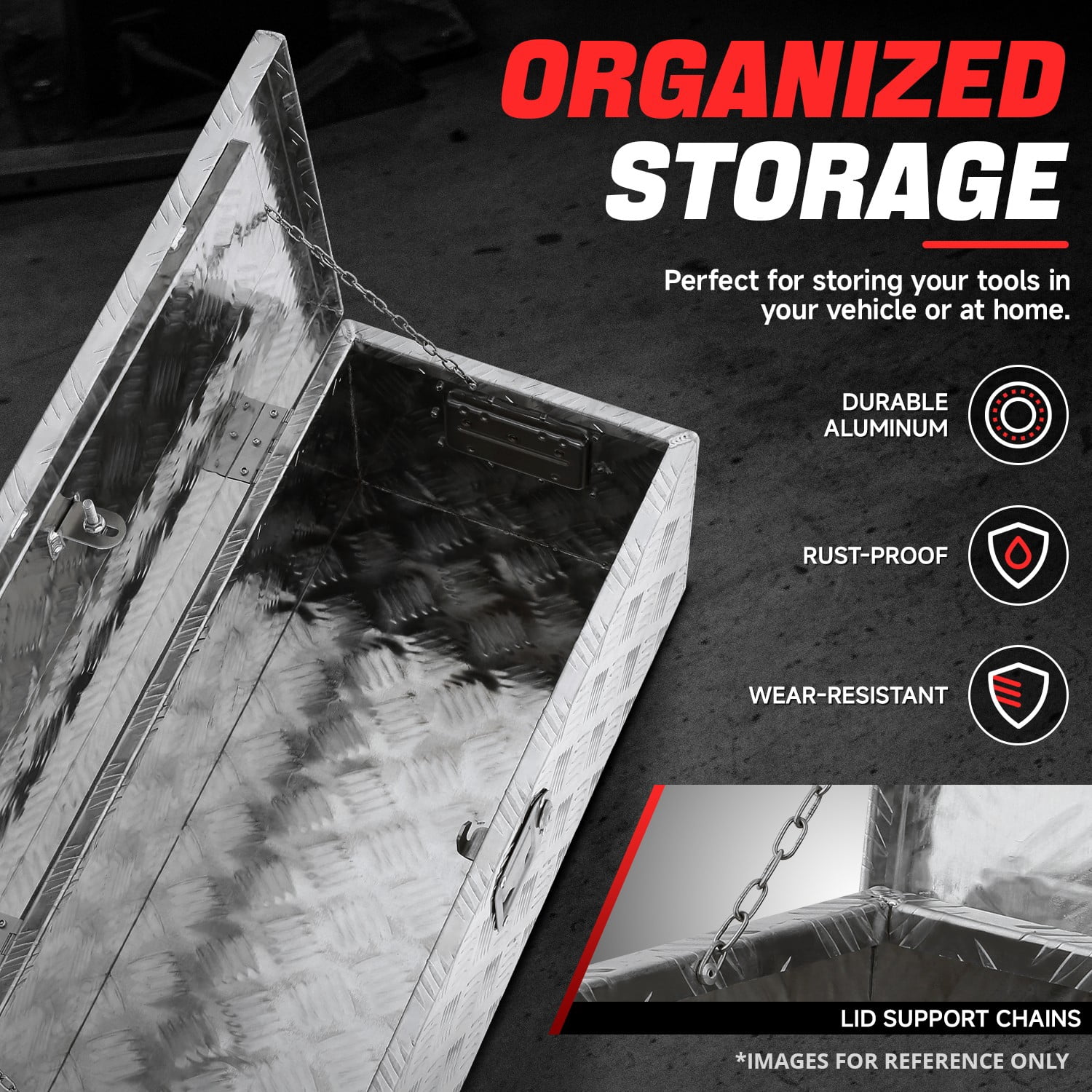DNA Motoring 30"x13"x10" Aluminum Tool Box Pickup Truck Bed Trailer Storage w/Lock & Key