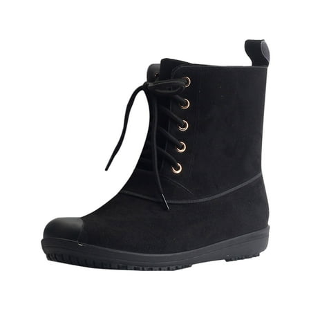 

Fesfesfes Platform Boots for Young Ladies Ladies Mid-tube Fashion Rain Non-slip Plastic Matte Surface Lacing Rain For Women 6(37)