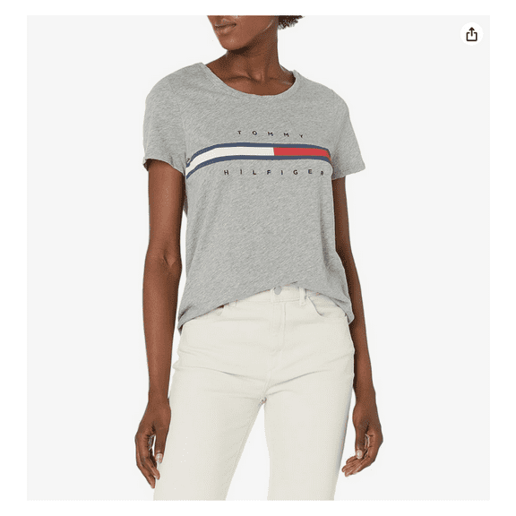 Tommy Hilfiger Women’s Short Sleeve Signature Stripe T-Shirt Medium Grey XXS