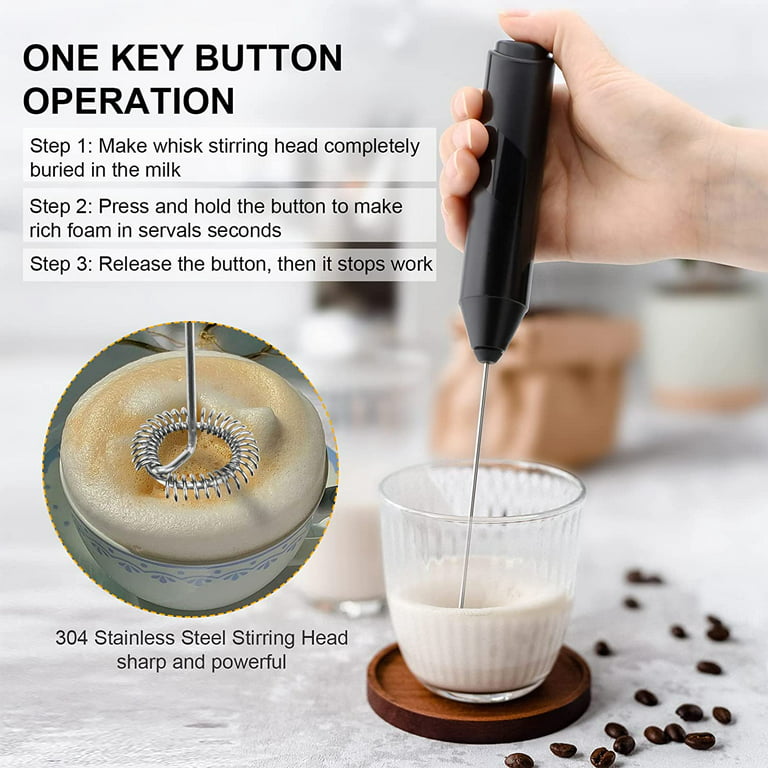 Electric Milk Frother Handheld with Stainless Steel Stand Battery Powered  Foam Maker, Whisk Drink Mixer Mini Blender For Coffee, Frappe, Latte,  Matcha, Hot Chocolate 