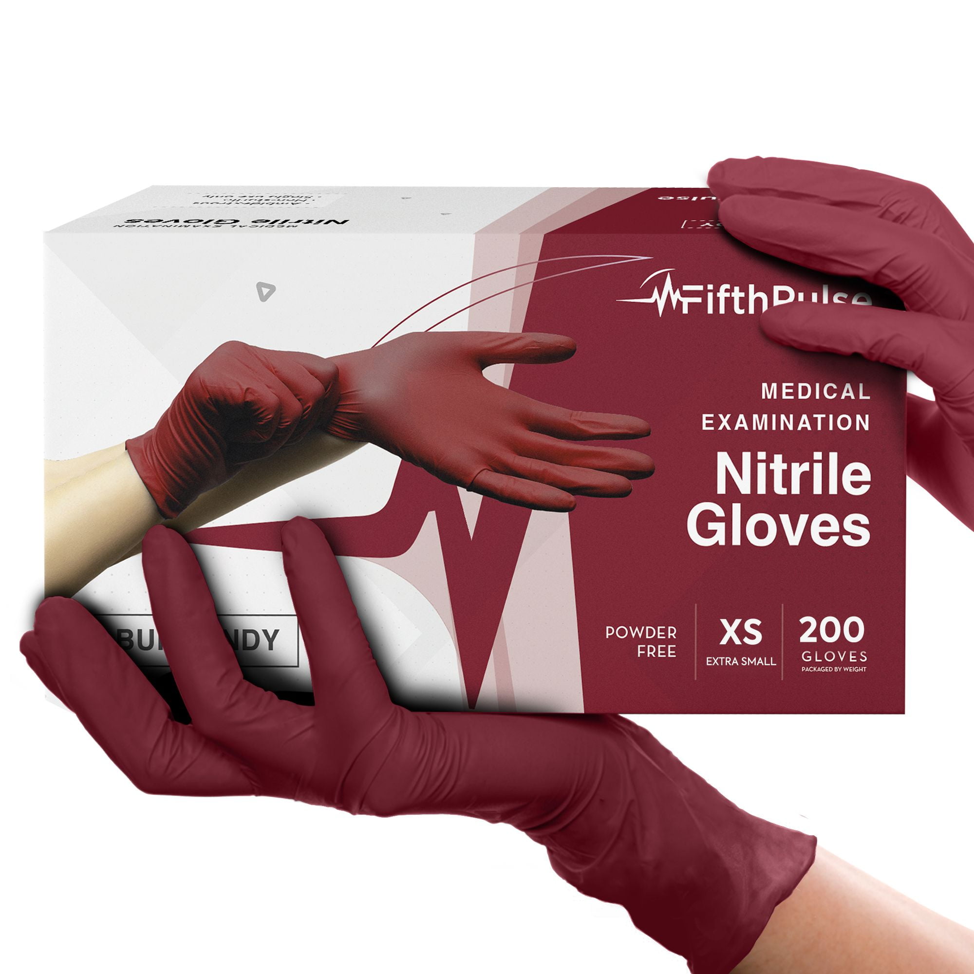 FifthPulse Burgundy Nitrile Disposable Gloves - 200 -XS-Powder and Latex Free - Surgical Medical Gloves