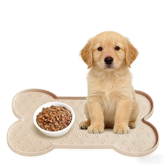 Dog Cat Food Mat Raised Edges Dog Feeding Mat Silicone Food Mat for Pet Bowls Milkbrown,Beige 10" x 20"