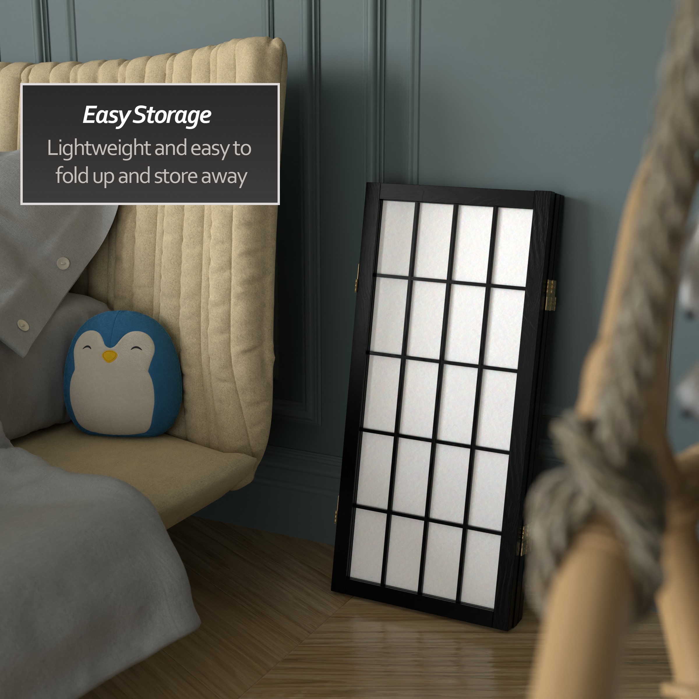 2 ft. Tall Desktop Window Pane Shoji Screen - Black - 3 Panels