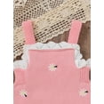 thumbnail image 6 of Infant Girl Knit Overalls Floral Embrodiery Contrast Color Square Neck Sleeveless Romper, 6 of 10