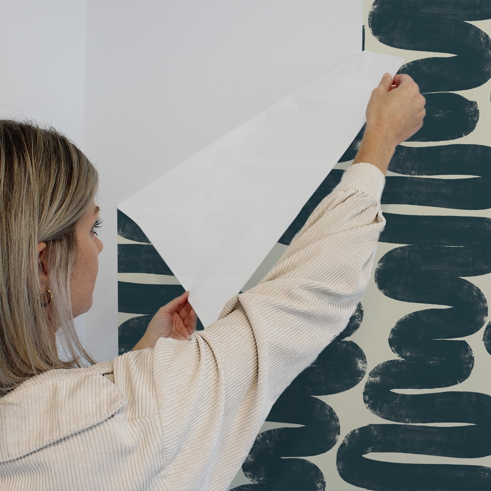 Tempaper x Bobby Berk Wiggle Room Blue and Cream Peel and Stick Wallpaper, 20.5" x 16.5'