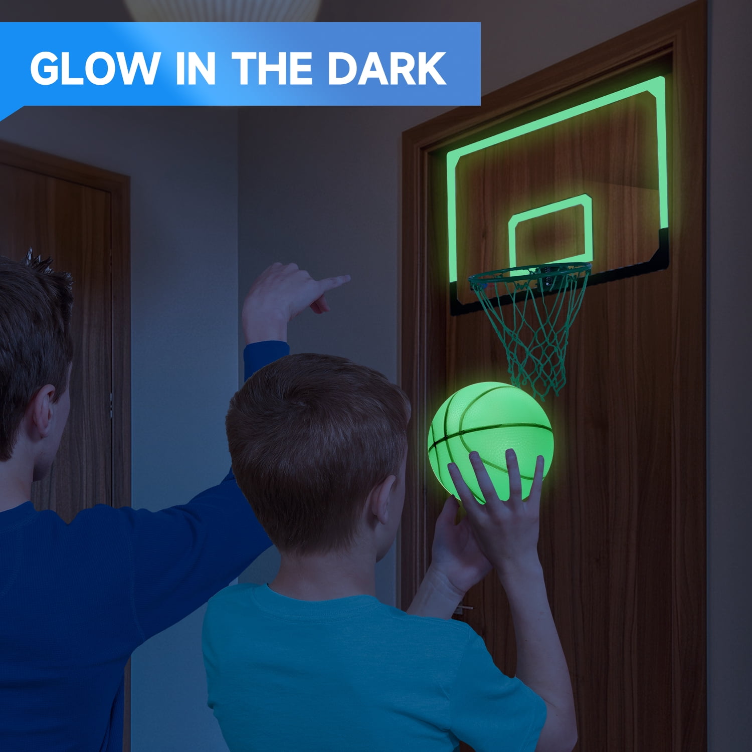 GSE Games & Sports Expert Large Over-The-Door Basketball Hoop with Ball & Pump, Wall-Mounted Glow in The Dark Basketball Hoop Set for Home & Office