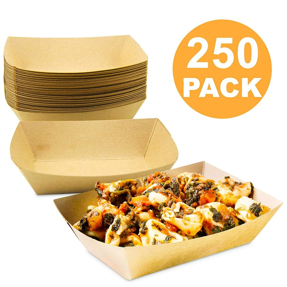 [250 Pack] 2 lb Heavy Duty Disposable Kraft Brown Paper Food Trays