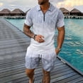 thumbnail image 2 of VBTAPA Clearance Sale! Summer Outfits for Men 2 Piece Printed Polo Shirt and Shorts Set Fashion Casual Vacation Beach Tracksuit with Pockets Silver S, 2 of 9