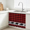 thumbnail image 3 of Red Black Plaid Cabinet Curtains 27.6"W x 35.4"L, Country Vintage Bear Buffalo Gingham Under Sink Skirt for Bathroom Vanity Kitchen Self Adhesive, Dust-Proof Privacy Curtain for Closet Shelves, 3 of 9