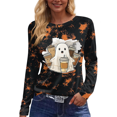 thumbnail image 5 of Womens Long Length Sleeve Tops Loose Spooky Witch Graphic T Shirts Casual Fall Teacher Tee Tops, 5 of 6