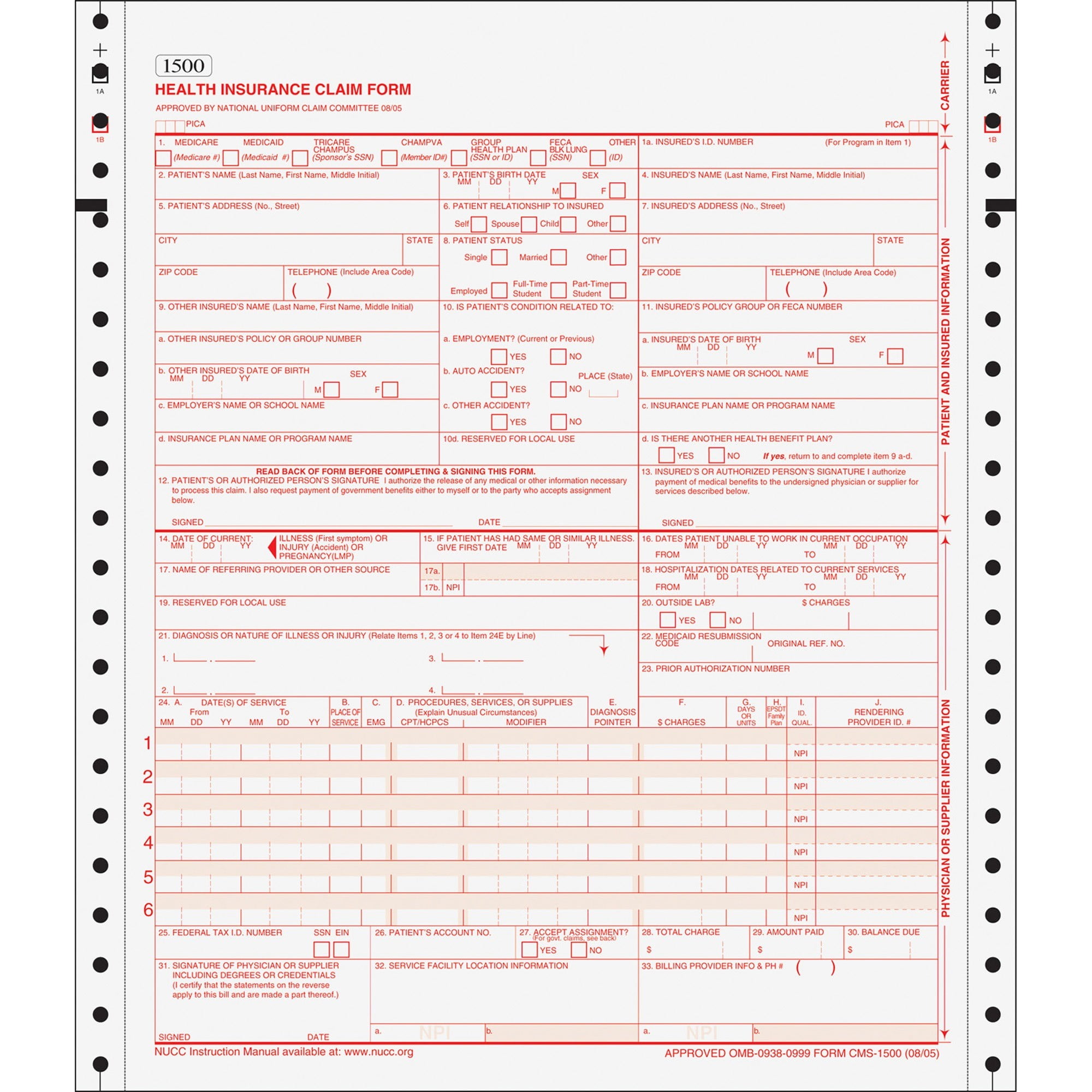 TOPS CMS-1500 - Health insurance claim form - 9.5 in x 11 in - duplicate -  carbonless (pack of 1500) - Walmart.com