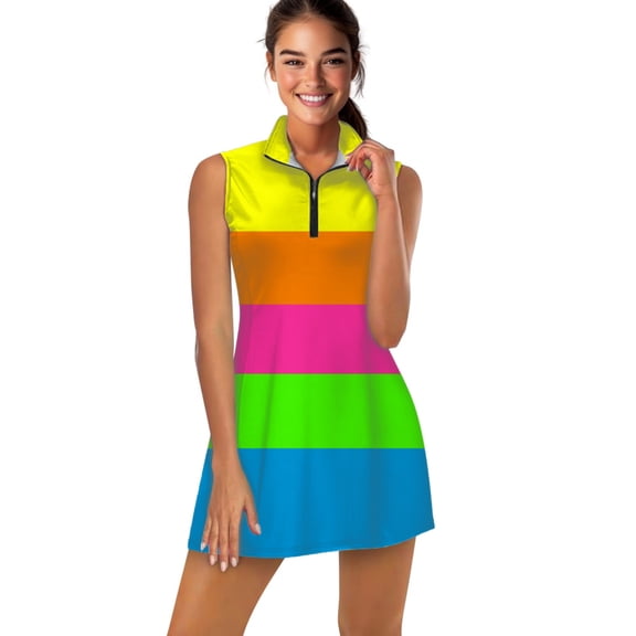 PLAIN SOLID NEON FLUORESCENT RAINBOW STRIPES 5 COLORS Sports Dresses Women Tennis Dress Outdoor Badminton Golf Quick-Drying And Breathable Sports Dress