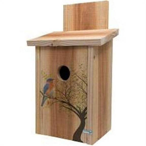 Decorative Bird in Tree Design on Cedar Blue Bird House
