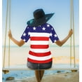 thumbnail image 2 of HAPPY BAY Women's Casual Beach 4th of July Blouses Shirt Patriotic Blouse Short Sleeve Button Up Dress Tops Tee Summer Hawaiian Shirts for Women L Us Flag Stripes, Red, 2 of 6