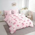 thumbnail image 3 of Manfei Cute Bow 7pcs Bedding Comforter Set,Love Heart Print Queen Bedding Sets Super Cozy,Kawaii Bowknot Queen Sheet Sets,Microfiber Dreamy Bedroom Decoration,Reversible, 3 of 7