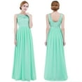 thumbnail image 2 of Raenseen Women's Crochet Lace Chiffon Wedding Bridesmaid Dress Maxi Dress Evening Gowns Turquoise 2, 2 of 8