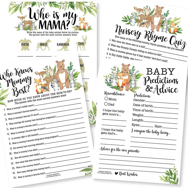 Baby Shower Games - Prediction & Advice Cards Woodland Animals New Mum To  Be