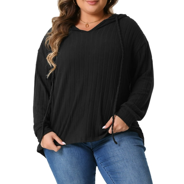 Sudaderas con capucha de mujer GRACE & GRANDEUR en tallas grandes, livianas, con cordón, de manga larga, moda, sudaderas 2X negras