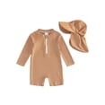 thumbnail image 2 of 2Pcs Baby Boys Rash Guard Swimsuit, Long Sleeve Striped One-Piece Bathing Suit with Sun Hat, UPF 50+ Infant Swimwear, 2 of 10