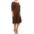 thumbnail image 3 of Women's Casual Plus Size Loose Fit 3/4 Sleeve Jersey Knit A-Line Solid Midi Dress, 3 of 4