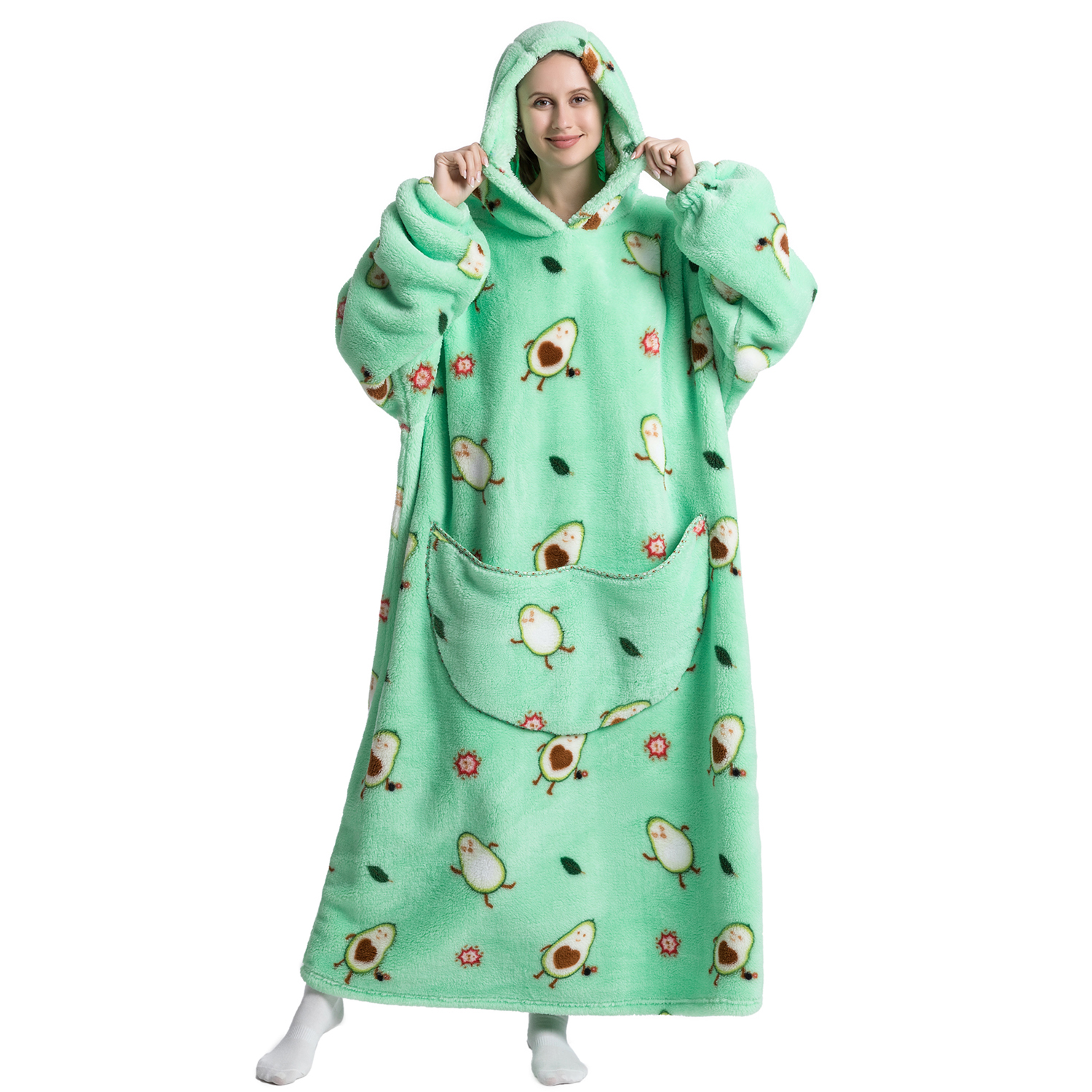 Msrlassn Extra Long Wearable Blanket Hoodie for Women Men Adults Oversized Hooded Blanket Sweatshirt, Super Soft Warm Comfortable Giant Wearable Blanket Hoodie with Big Pocket
