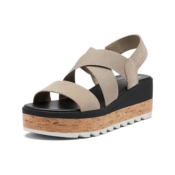 SOREL Womens Beige Mixed Media 1-1/2" Platform Arch Support Crisscross Elastic Straps Goring Padded Cameron Round Toe Wedge Slip On Leather Slingback Sandal 10