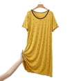thumbnail image 4 of Women's Star Print Lace Trim Crew Neck Midi Nightgown, Soft Modal Short Sleeve Loose Casual Home Loungewear Sleep Dress Yellow XL(XL), 4 of 9