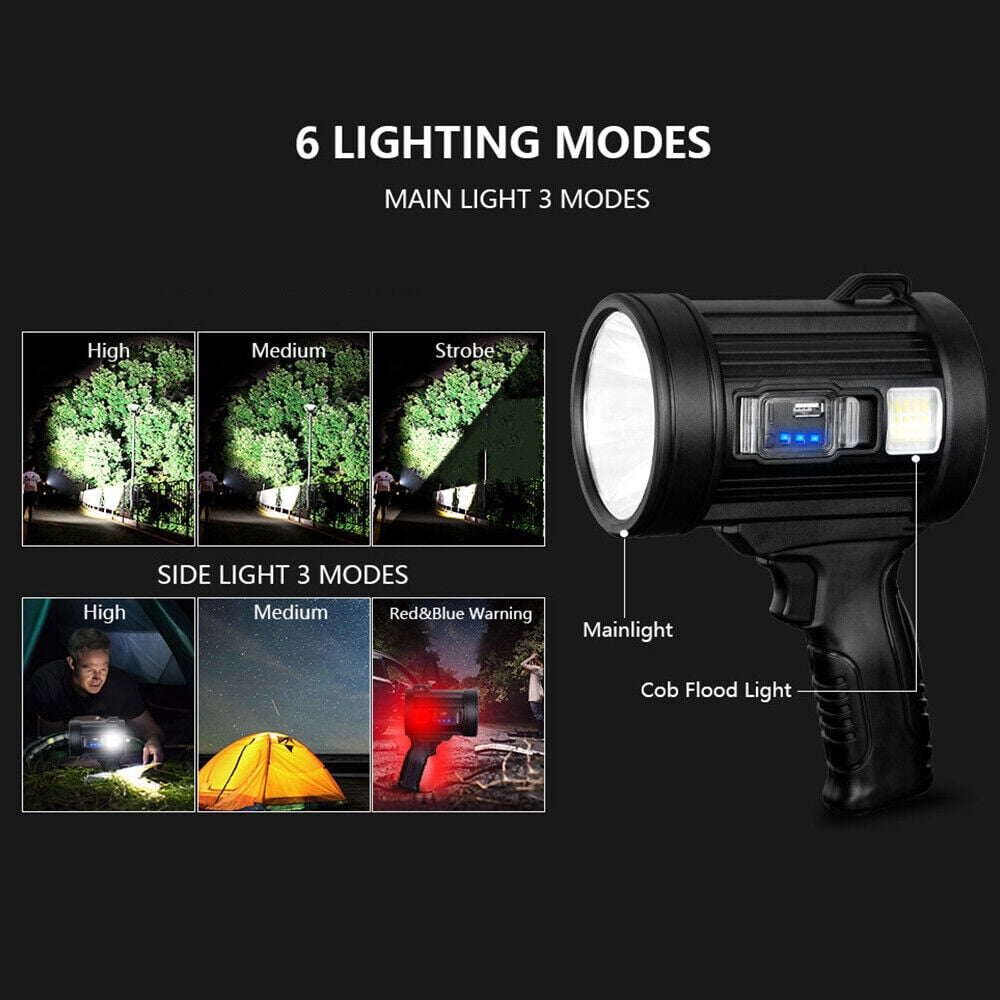 Litom Outdoor Super Bright LED Searchlight 200000Lm Rechargeable Spotlight IPX5 Waterproof Handheld Flashlight with Power Bank