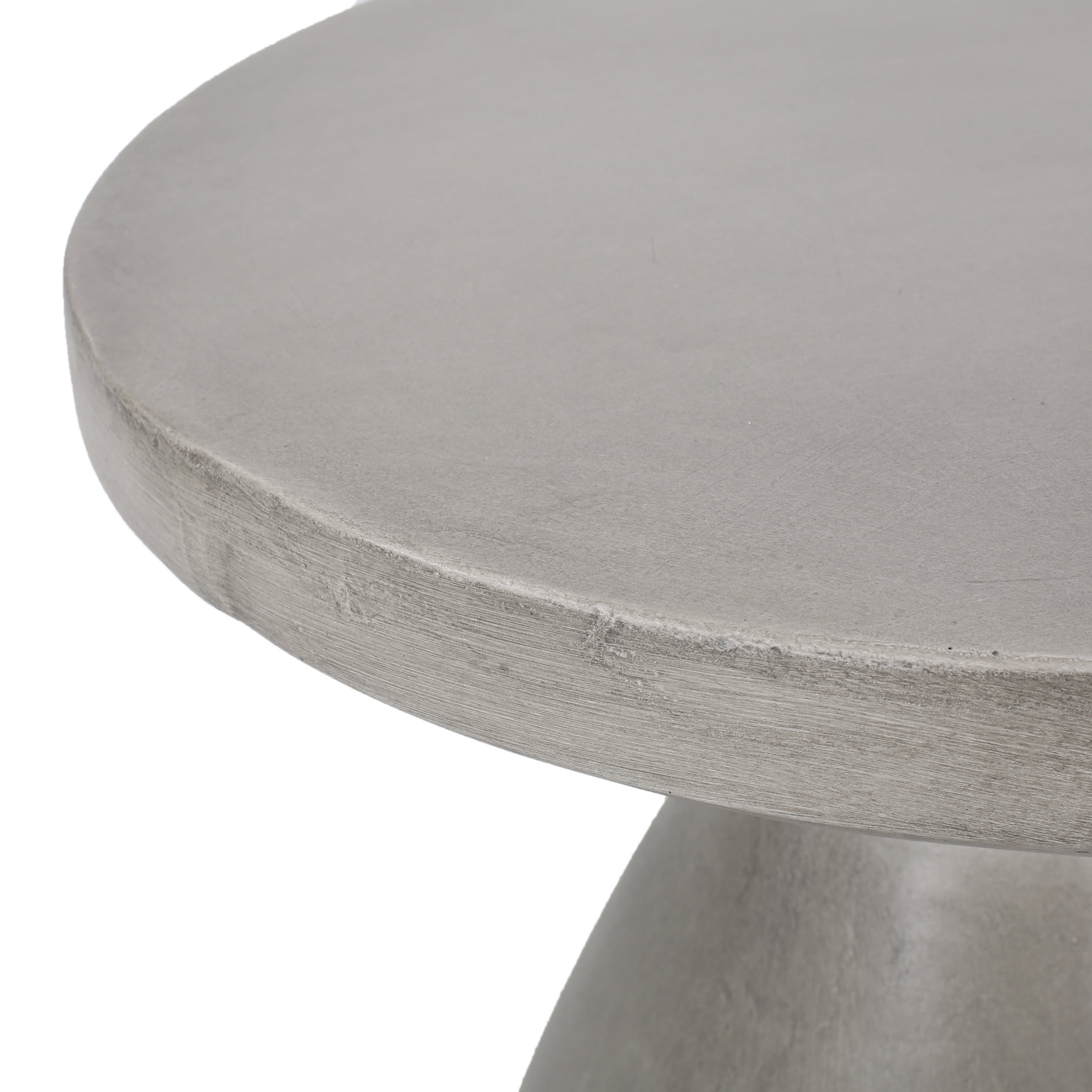 Light Gray Magnesium Oxide Outdoor Side Table with Hourglass Pedestal, 18 in x 18 in x 20.25 in