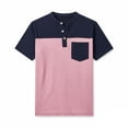 thumbnail image 6 of Mens Color Block V Neck Henley Tshirts Casual Button Up Short Sleeve Shirts Loose Basic Vintage Tees with Chest Pockets, 6 of 9