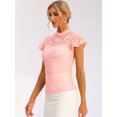 thumbnail image 3 of Blusa Semitransparente Con Cuello Alto Y Manga Corta Con Abertura En La Espalda Y Encaje Para Mujer Allegra K Rosas XL, 3 of 6