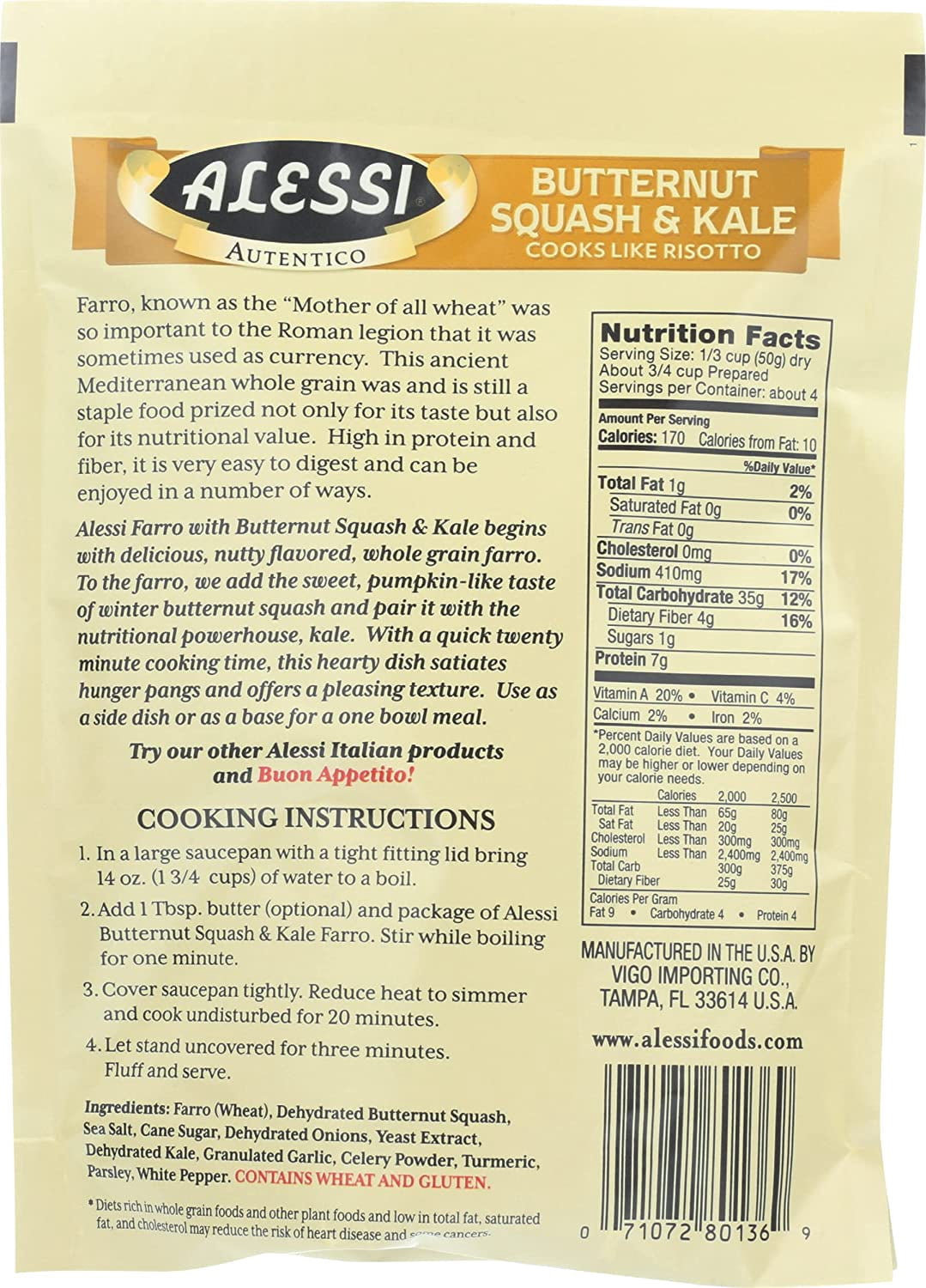 (5 pack) Alessi Farro Butternut Squash & Kale, 7 oz