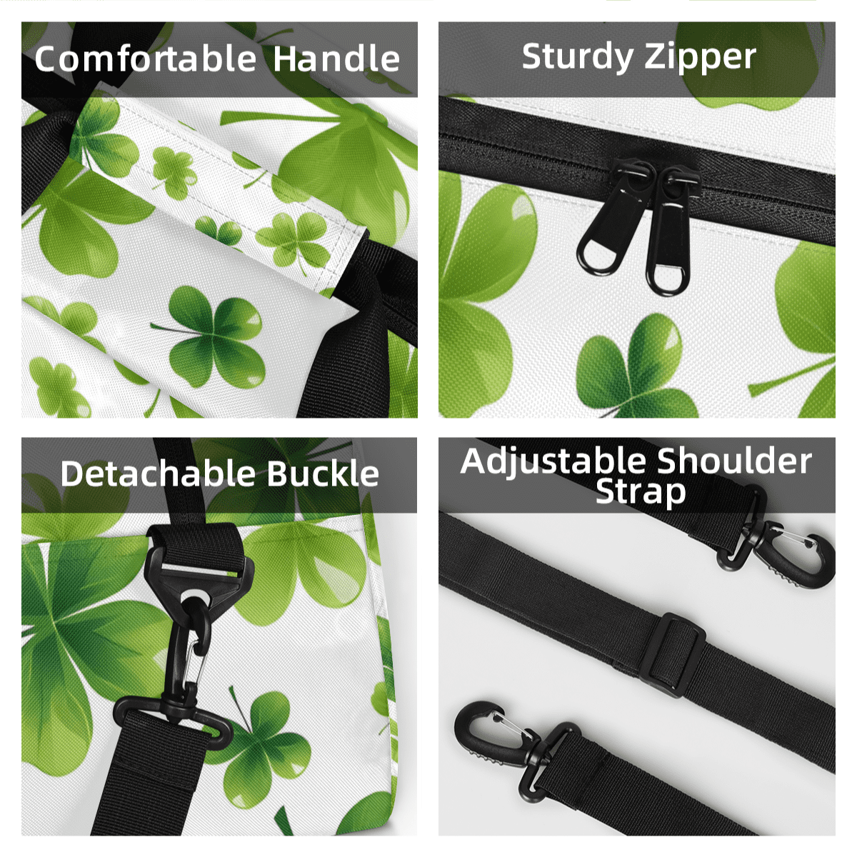 Herdesigns St Patricks Day Lucky Clover Sports Duffle Bag for Women & Men, Gym Bag Dance Bag Overnight Bag Carry On Weekender Travel Bag