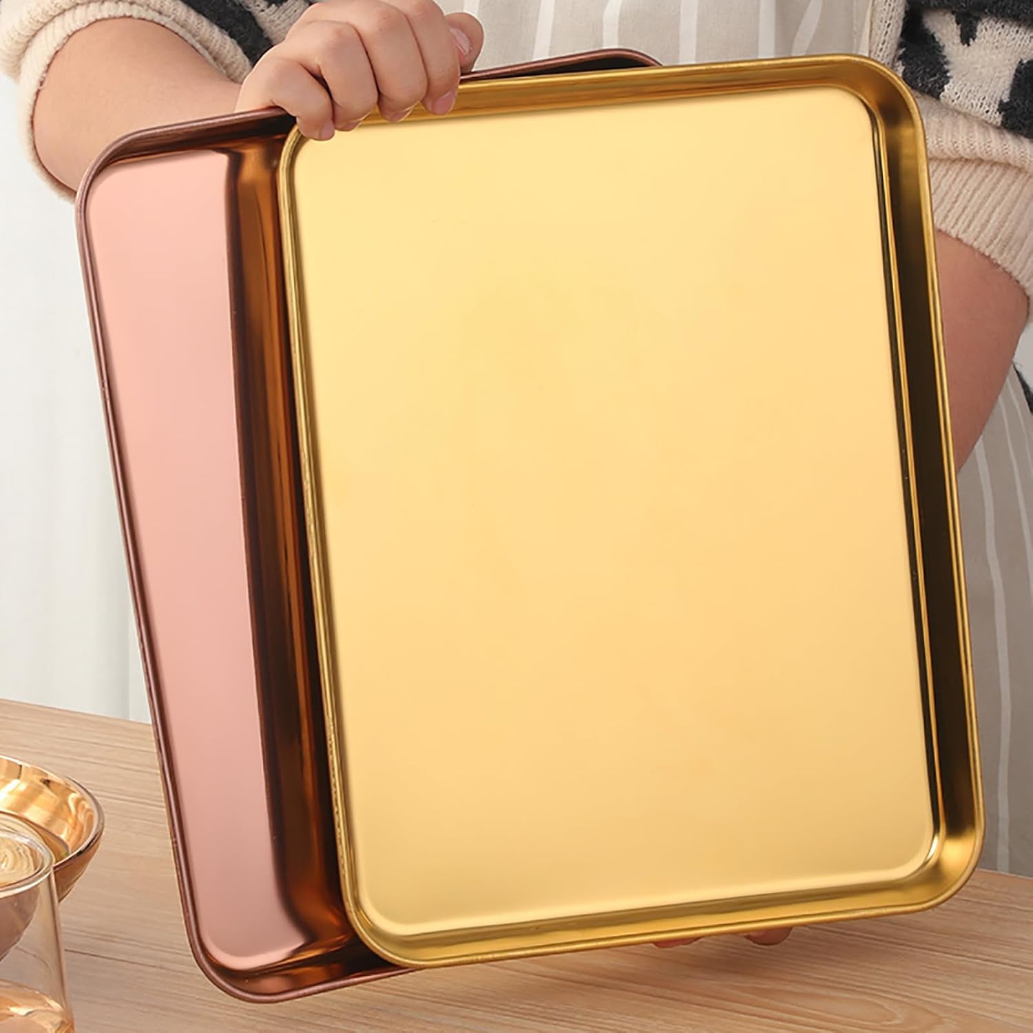 ABCISI Baking Tray, Stainless Steel Baking Cookie Sheet, Rectangle Rimmed Pan Baking, Non Toxic & Healthy, Mirror Finish & Rust Free, Easy Clean & Dishwasher Safe - Rainbow