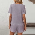 thumbnail image 5 of PRINxy Women's 2 Piece Solid Ribbed Loungewear Set V-Neck Short Sleeve Top and Elastic Waist Shorts Soft Comfort Home Casual Wear Purple M, 5 of 5