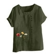 thumbnail image 4 of Kayannuo Blouses for Women Dressy Casual Women Casual And Linen Tops Printed Short Sleeve Button T-shirt Blouse Army Green XXXXL, 4 of 4