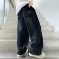 thumbnail image 2 of WUANDIXFA Boys Baggy Jeans for Kids Teen Casual Straight Wide Leg Cargo Jeans Y2K Summer Loose Elastic Waist Denim Pants with Pockets (Blue, 9-10 Years), 2 of 7