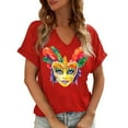 thumbnail image 2 of Carnival Tops for Women Print V-Neck Short Sleeve Casual Summer Tee Red L, 2 of 6