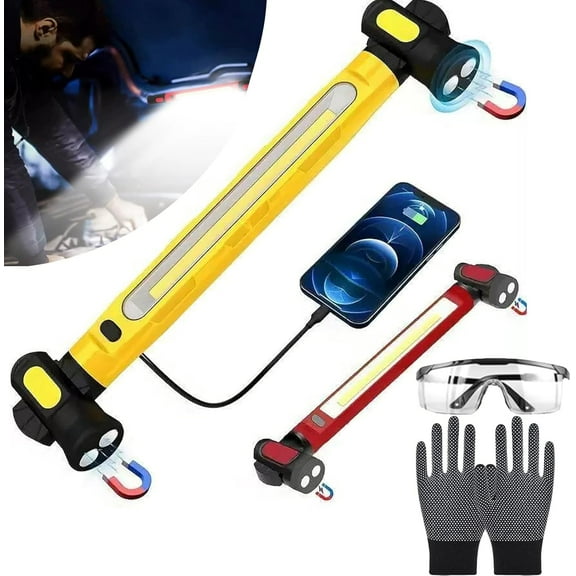 3000 Lumens Rechargeable Work Light, 5200mah Rechargeable Magnetic Work Light, Bright, Ip54 Waterproof & Durable Build, Tough & Built for Mechanics Inspection Workshop Emergency (Yellow)