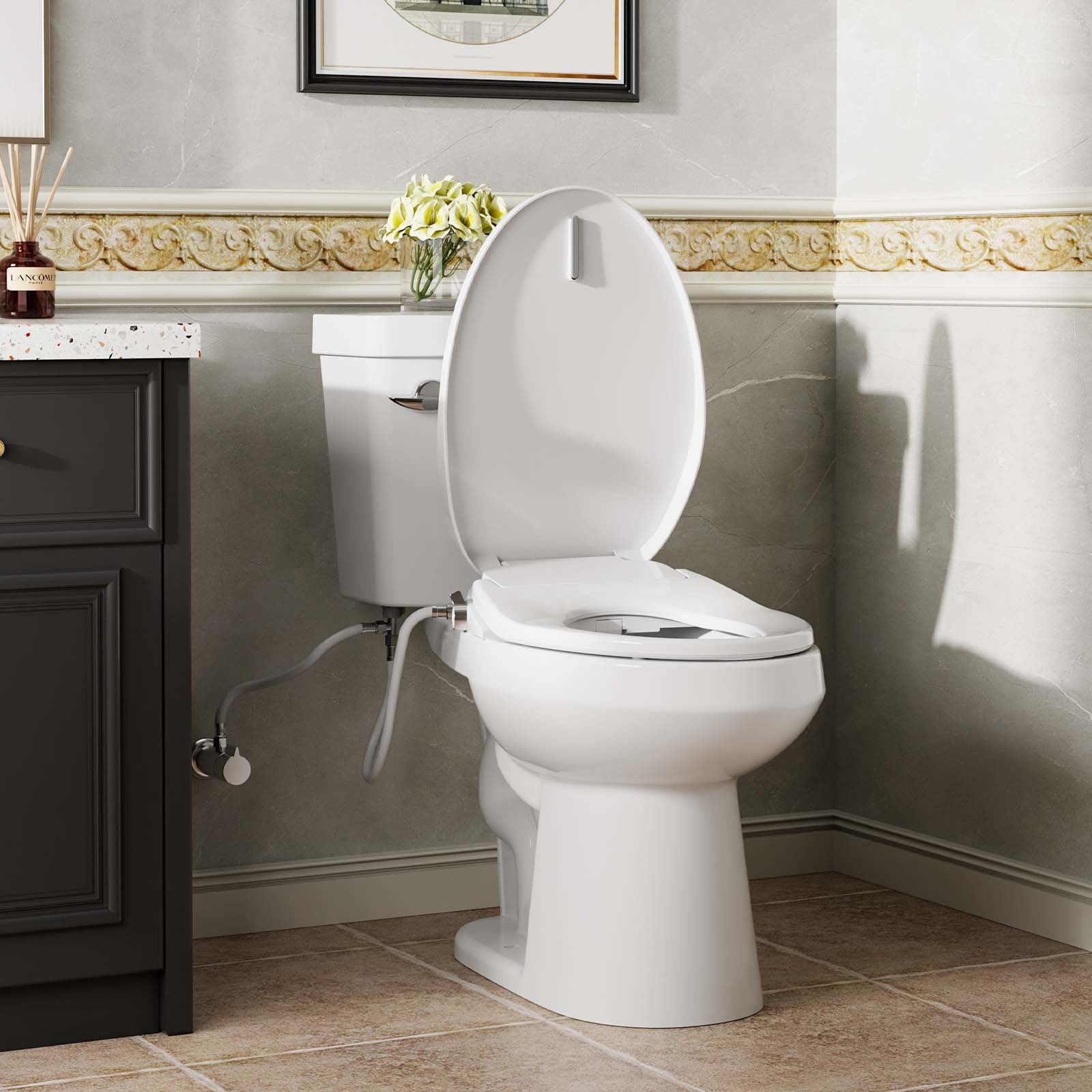 TEQIN Heated Bidet Toilet Seat,Electric Toilet Seat with Multiple Spray Modes, Smart Toilet Seat With Night Light Unlimited Warm Water, Auto Open & Slow Close Lid,Dual-Nozzle Rear & Feminine Wash
